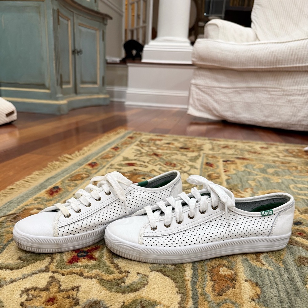 Keds White Perforated Leather Sneakers size 7.5 minimalist preppy coastalgrandma